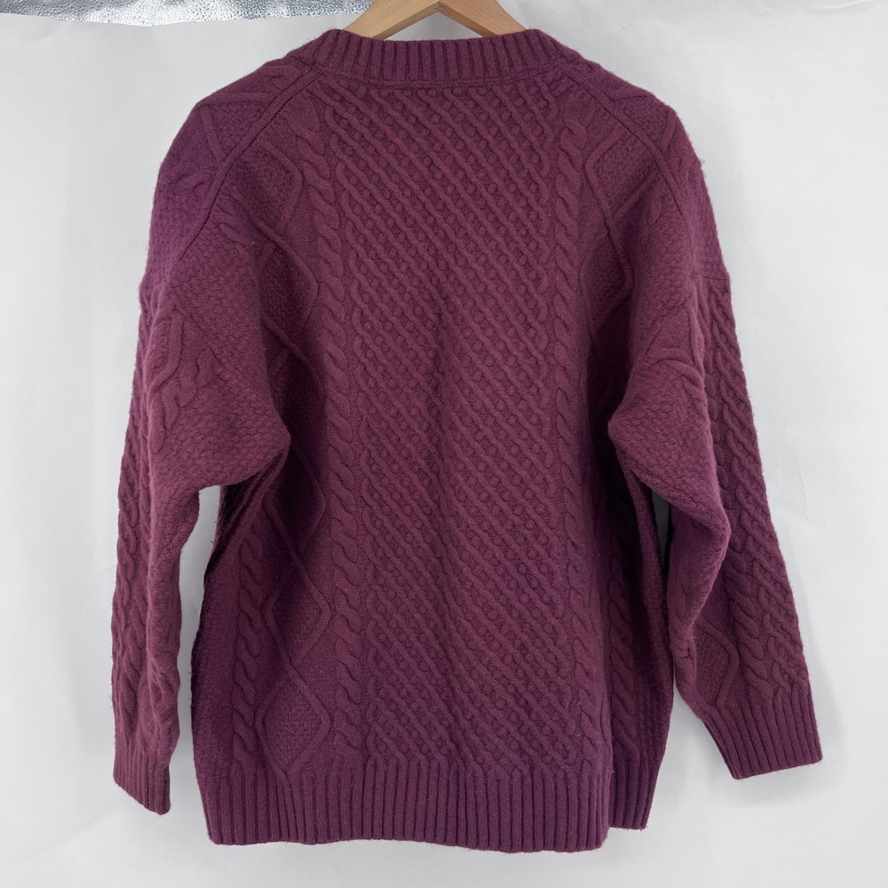 Aritzia Sunday Best Cable Knit V Neck Sweater Women's Size L Merino Wool Blend - Picture 8 of 8